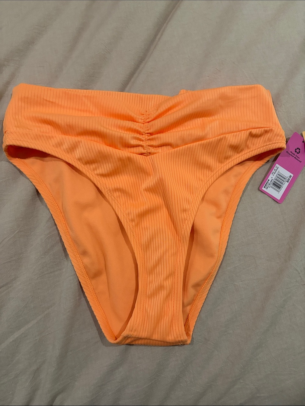 Ninety Nine Bright Orange Ribbed High-Waist Bikini Bottoms